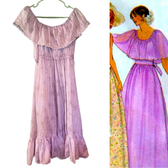 SOLD ❤️ 70s handmade peasant cottagecore boho Gunne Sax-style midi dress - Picture 1 of 7